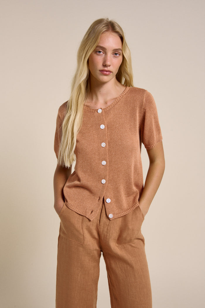 Button Up Knit Tee - Rust