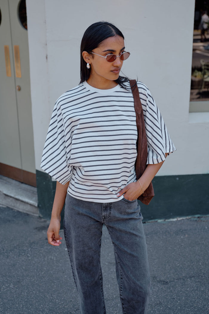 Lucy Relaxed Sleeve Tee - Vanilla/Phantom Stripe