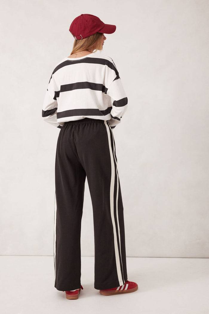 Gigi Wide Leg Terry Trackpant - Phantom Side Stripe