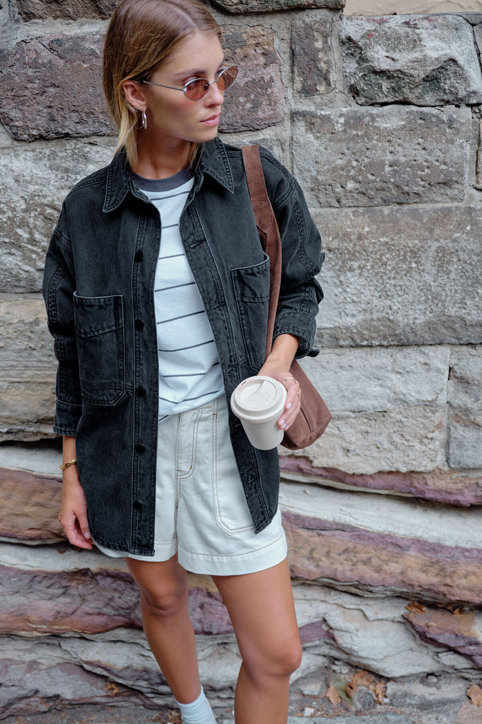 Bobbi Side Pocket Denim Shacket - Washed Black