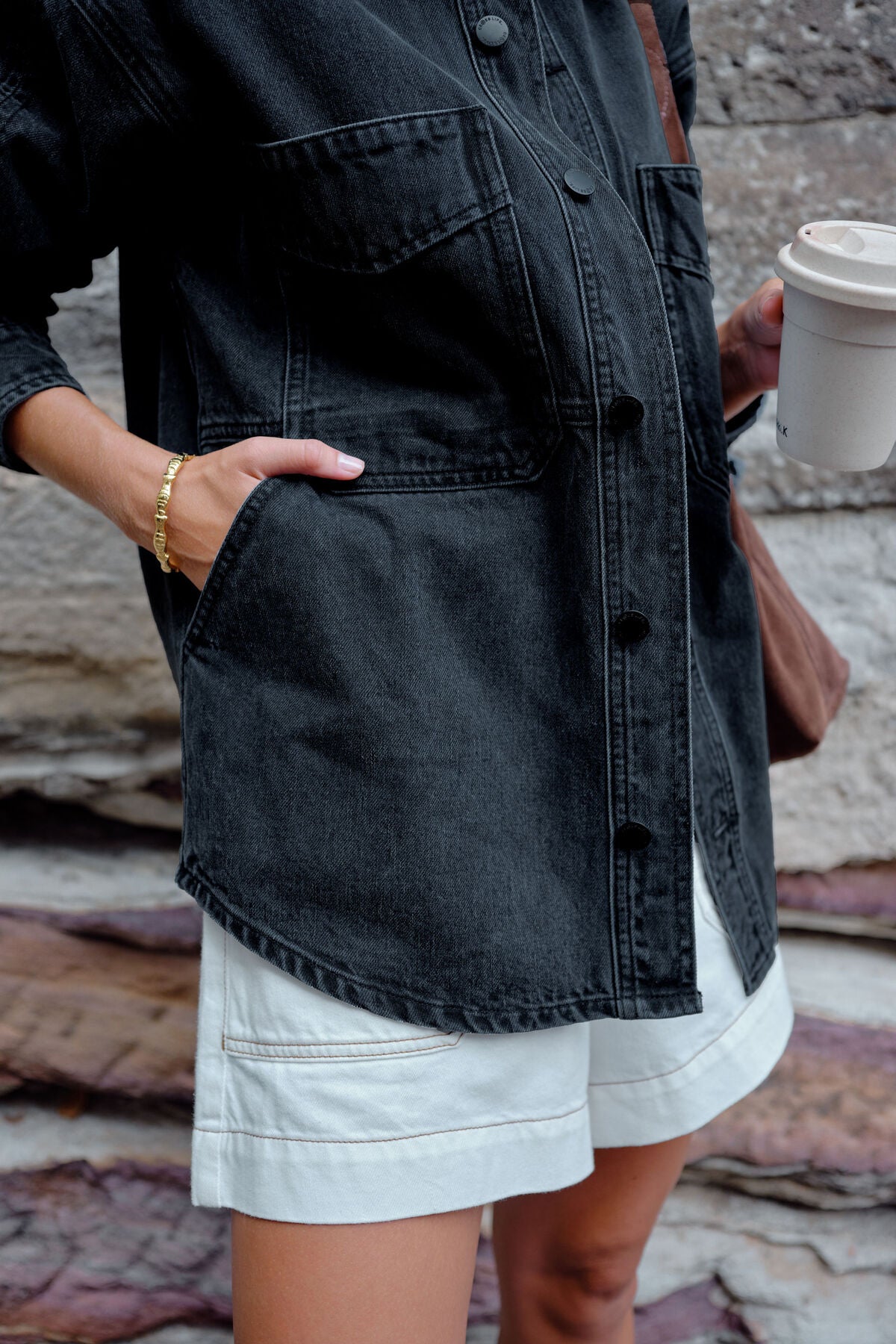 Bobbi Side Pocket Denim Shacket - Washed Black