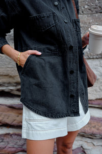 Bobbi Side Pocket Denim Shacket - Washed Black
