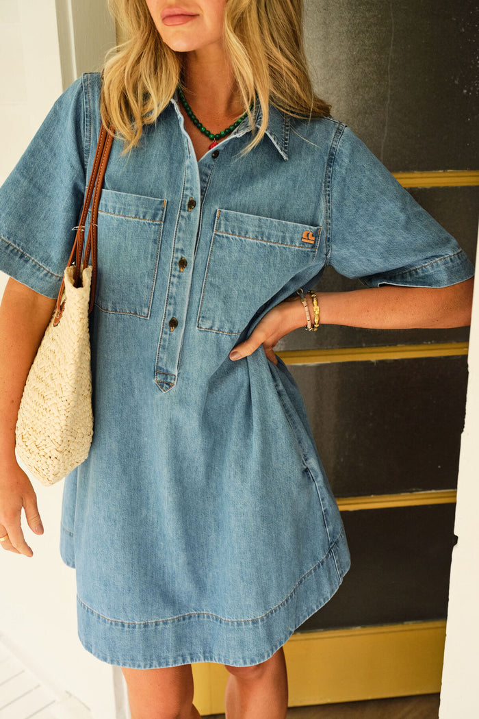 Milly Short Sleeve Mini Dress - Vintage Blue