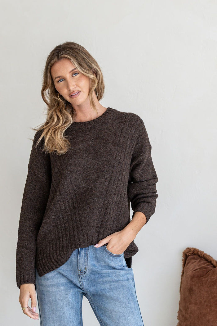 Oslo Rib Detail Knit - Chocolate