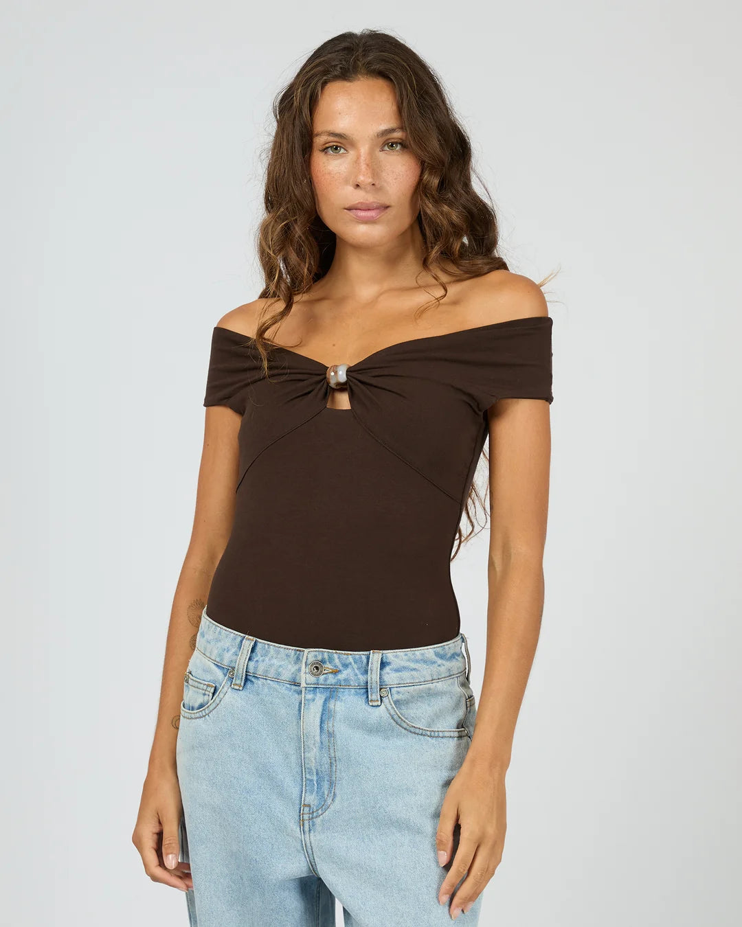 Atlas Off Shoulder Top - Chocolate