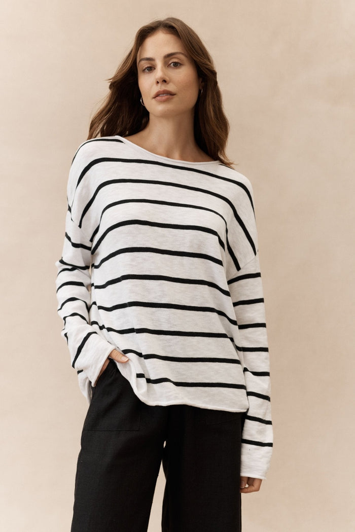 Minnie Top - White/Black Stripe