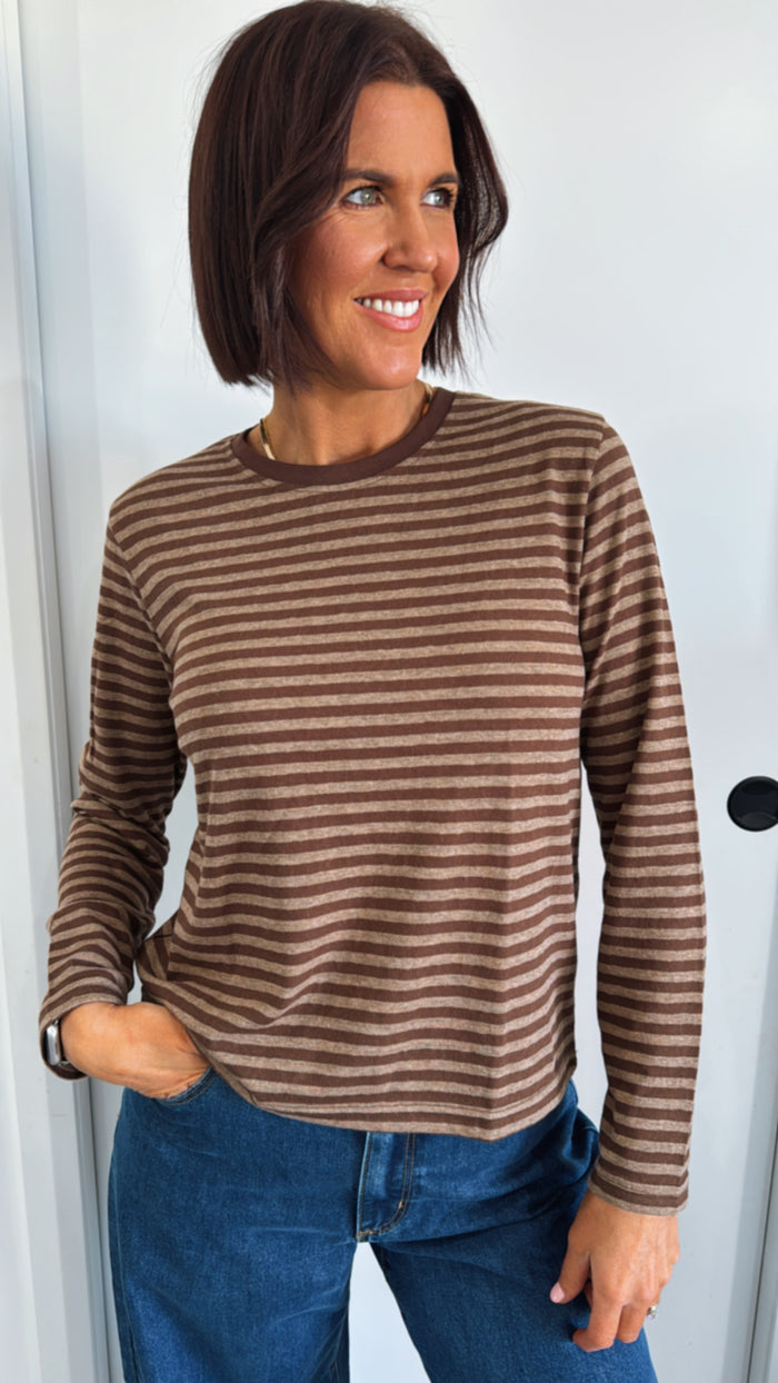 Athena Stripe L/S Basic - Chocolate Stripe