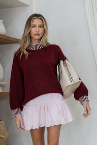 Tilly Blanket Stitch Knit - Wine/Latte