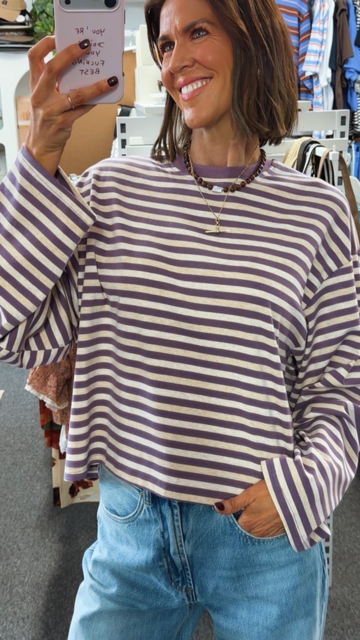 Stevie Stripe Top - Plum Lilac