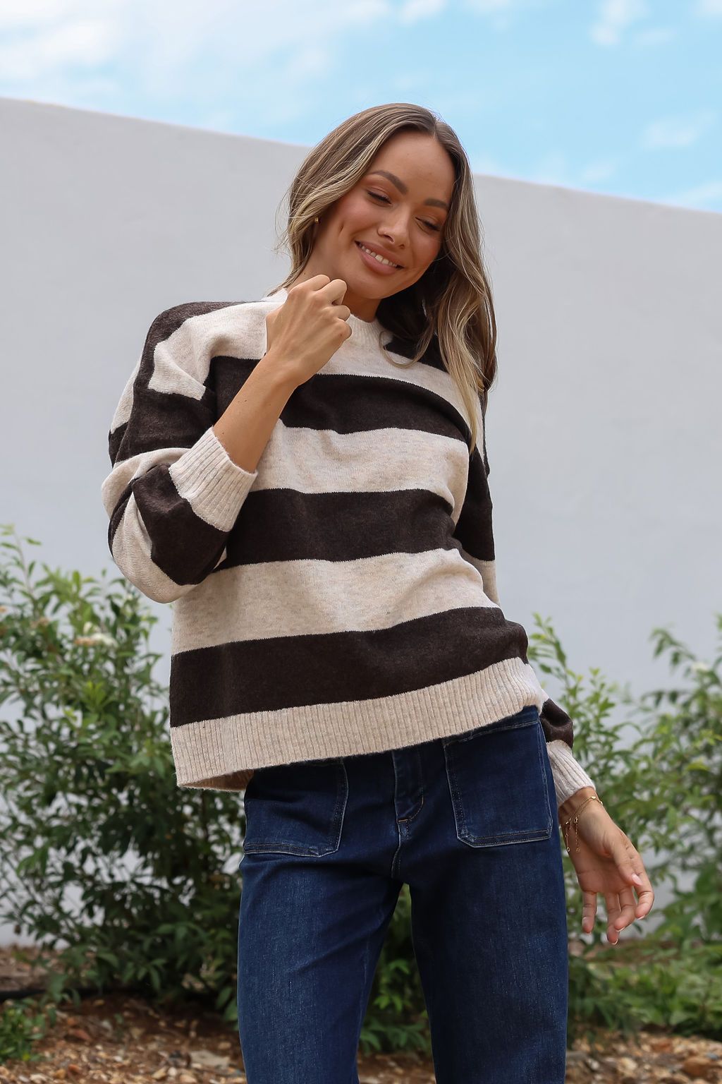Brady Bunch Knit - Chocolate/Natural Stripe