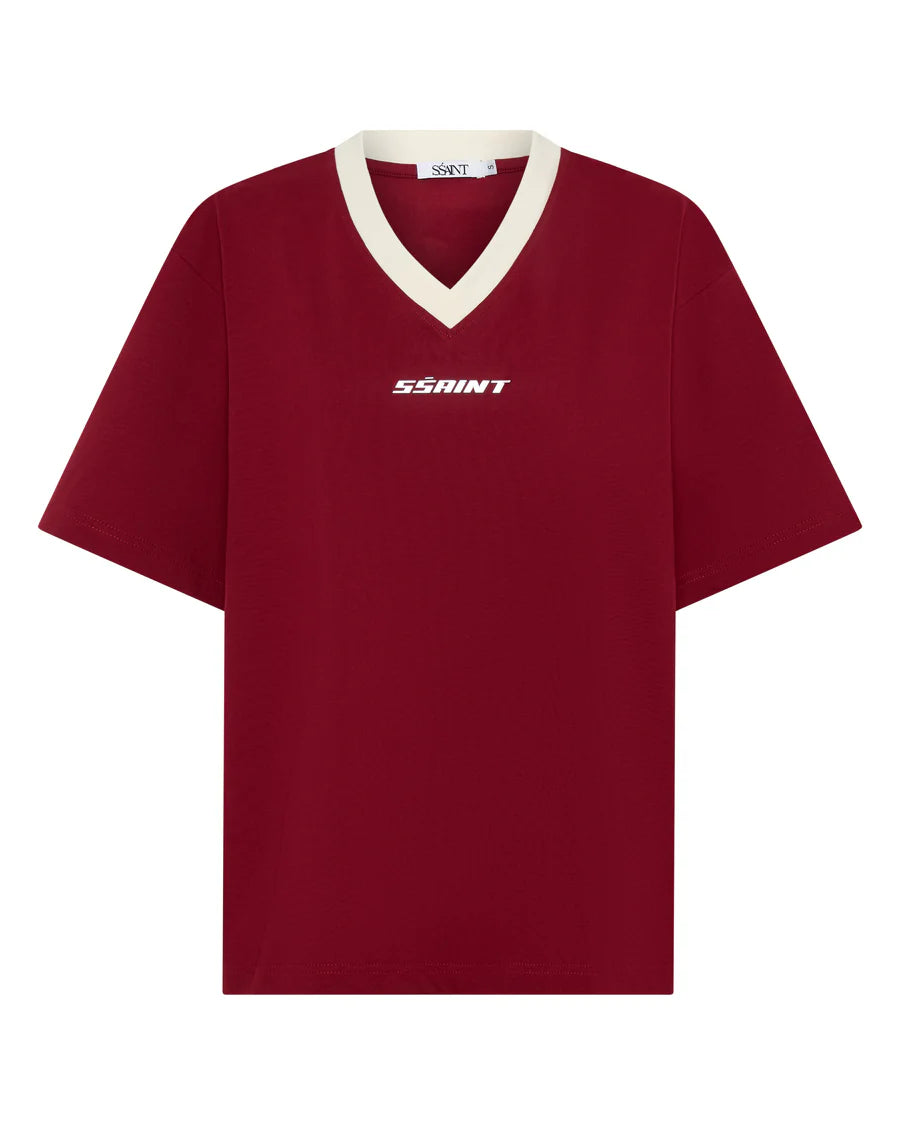 Reflective V Neck Tee - Cherry