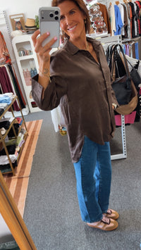 Chocolate Boyfriend Linen Shirt - Little Lies
