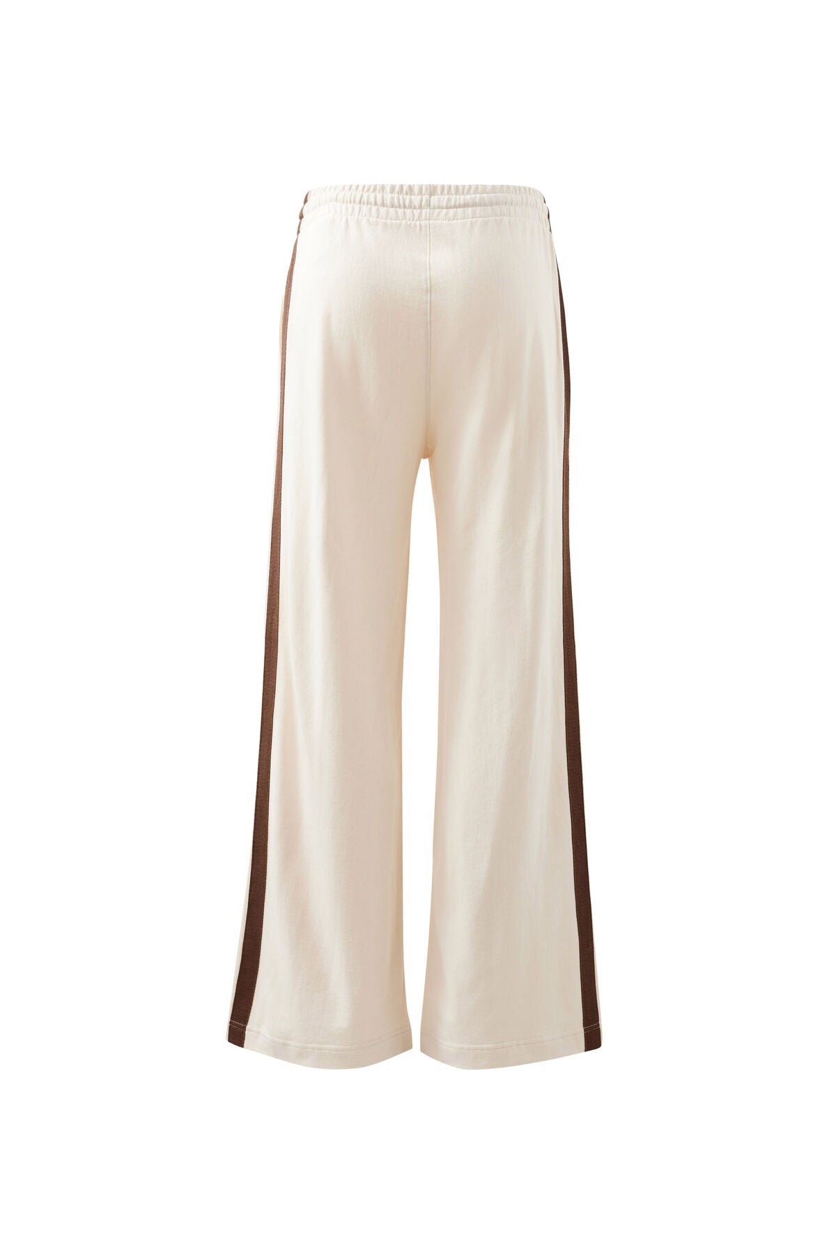 Gigi Wide Leg Terry Trackpant - Buff/Chocolate Side Stripe