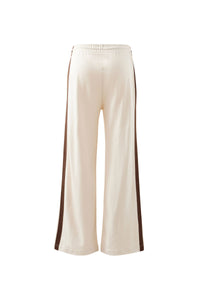 Gigi Wide Leg Terry Trackpant - Buff/Chocolate Side Stripe