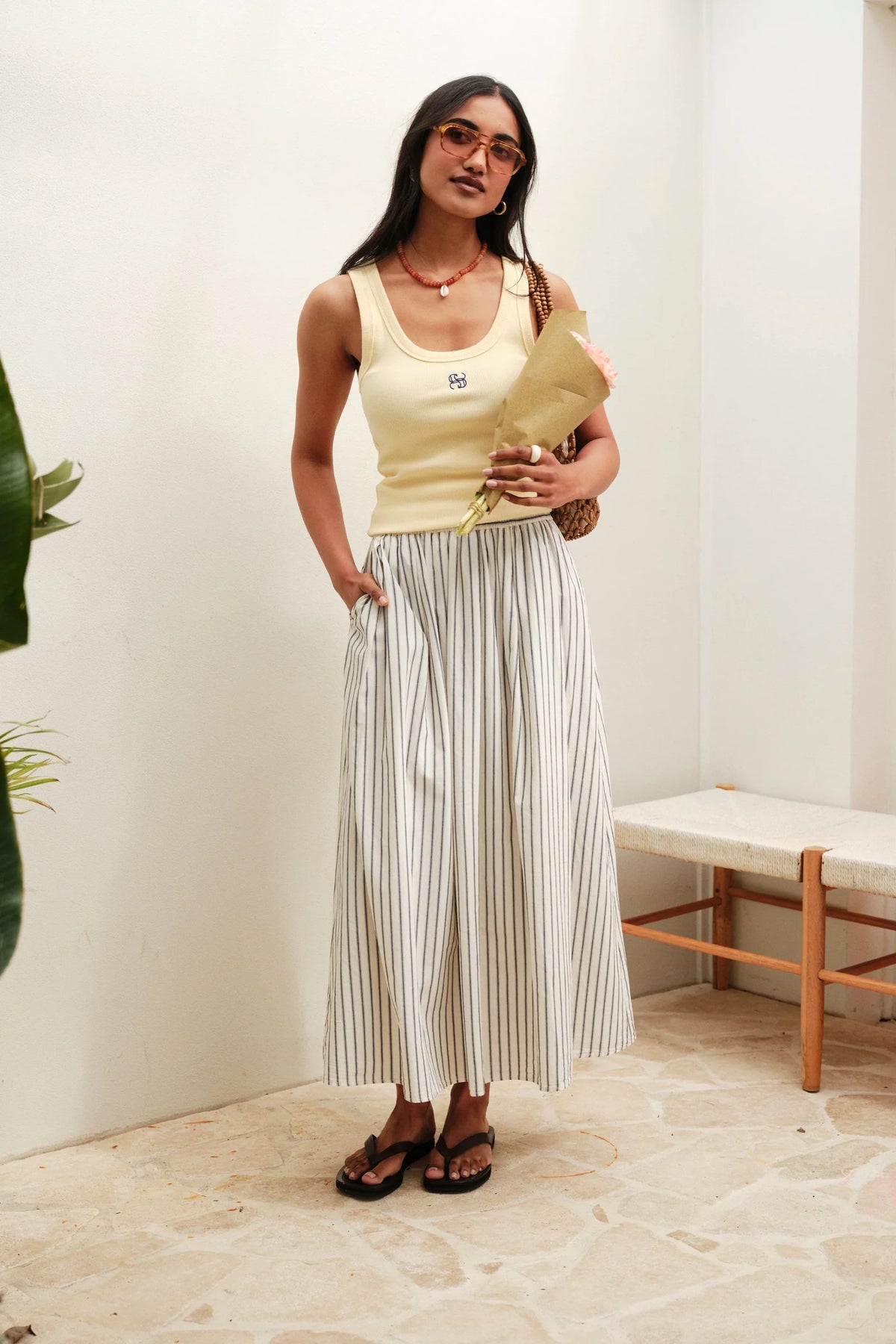 Florence Maxi Skirt - Winter White/True Navy Stripe