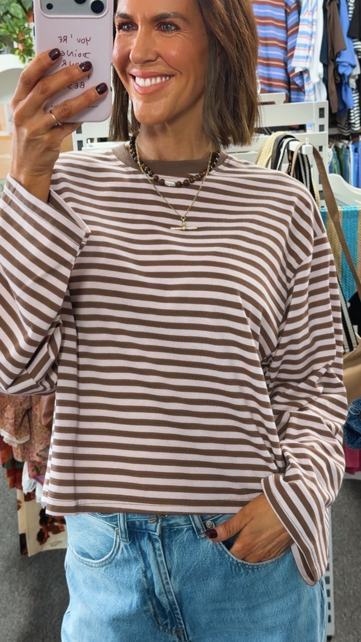 Stevie Stripe Top - Pink/Choc