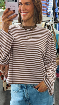 Stevie Stripe Top - Pink/Choc