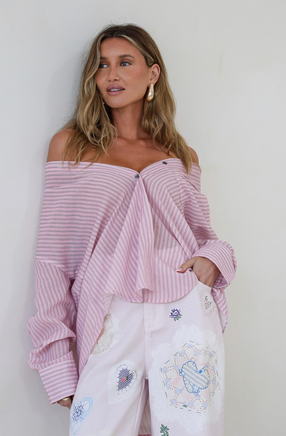 Pink Stripe Linen Boyfriend Shirt