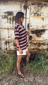 THE DRIFTER | V Tee - Cream Burgundy Stripe