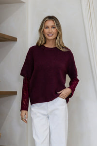 Lace Sleeve Overlay Knit - Wine