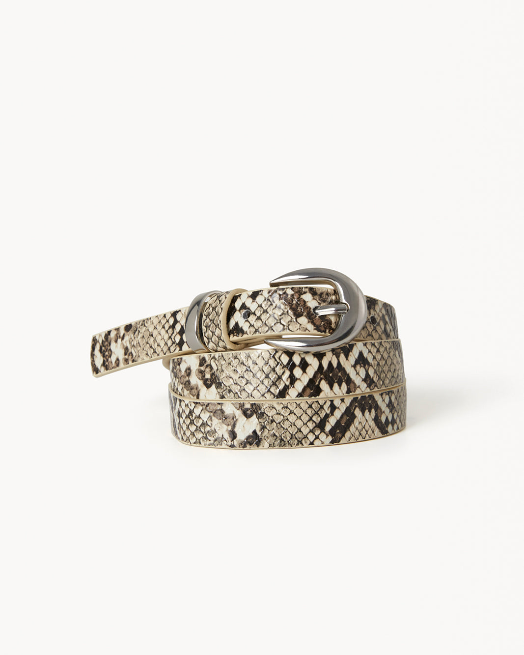Bella Belt - Cream Snake-Silver