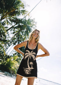 Palm Beach U Crochet Knit Dress - Black