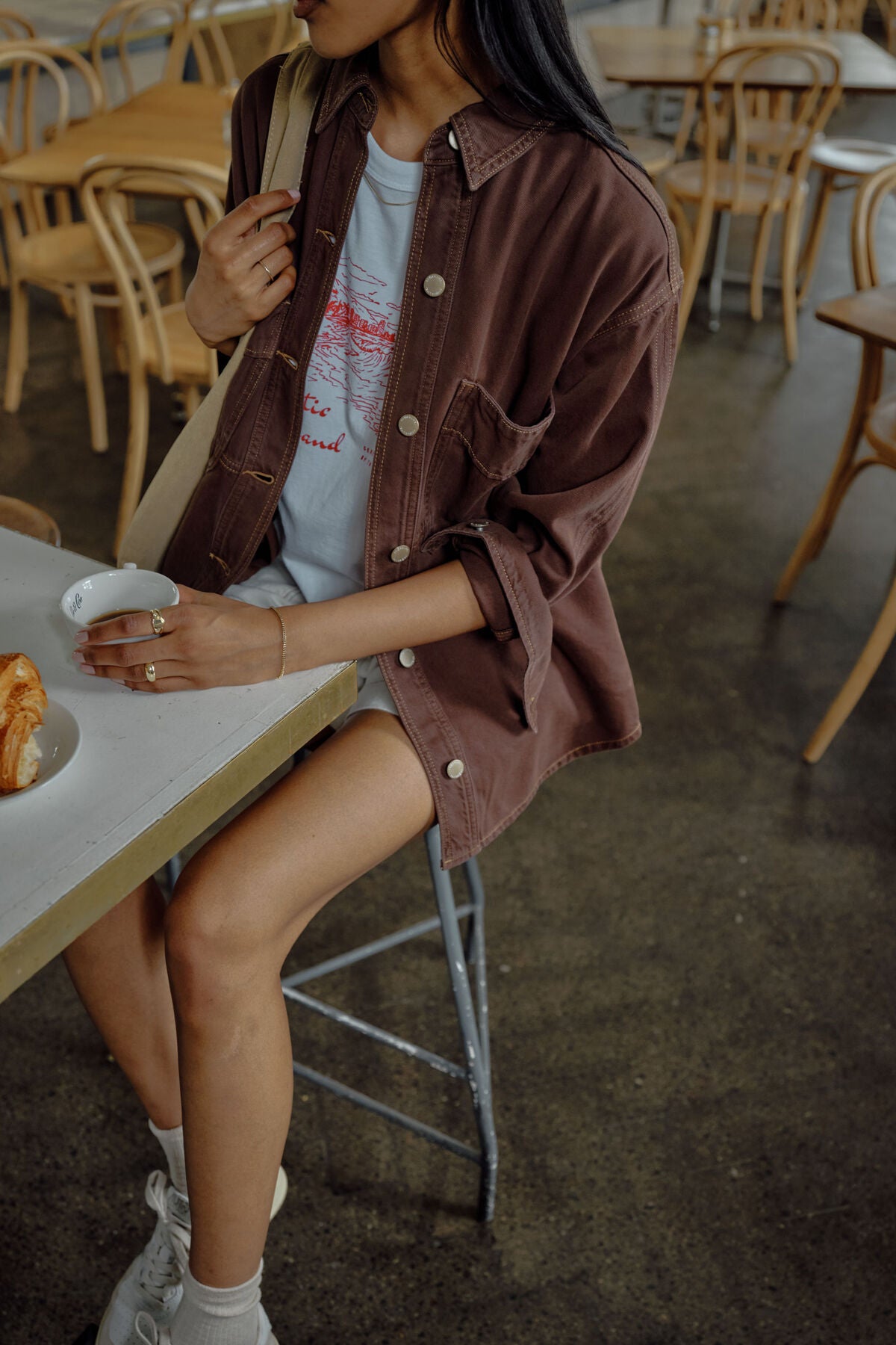 Bobbi Side Pocket Denim Shacket/Chocolate. Ceres Life