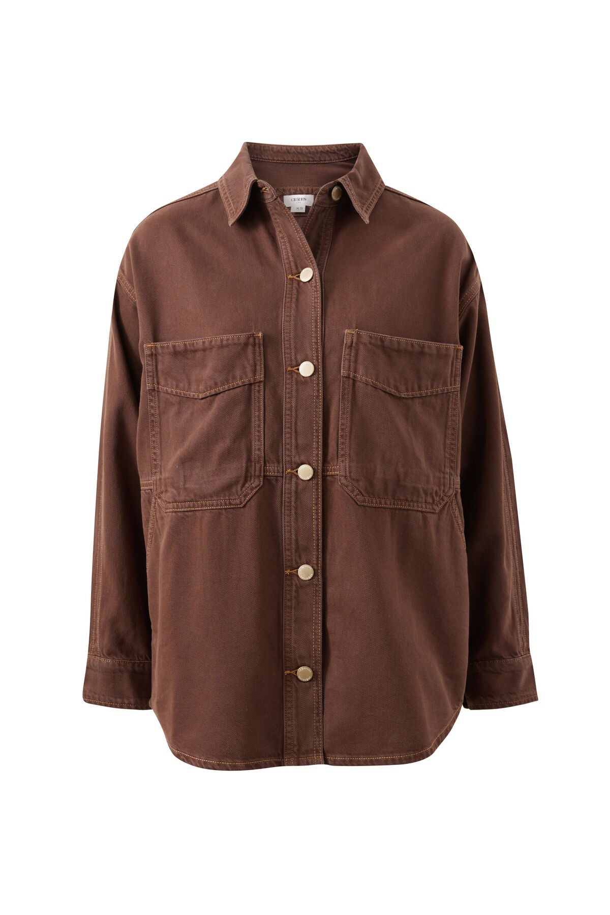 Bobbi Side Pocket Denim Shacket/Chocolate. Ceres Life