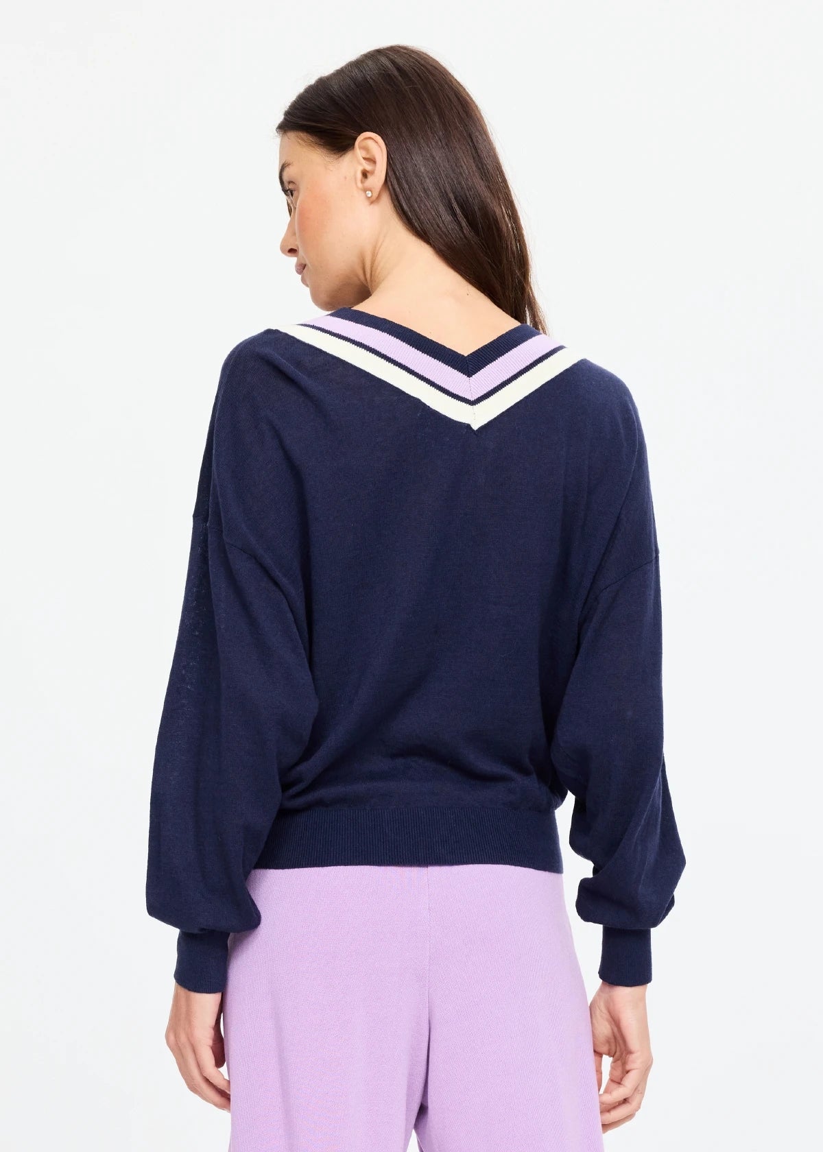 Bonita V Neck Knit - Navy. The Upside