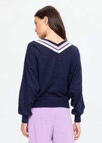 Bonita V Neck Knit - Navy. The Upside