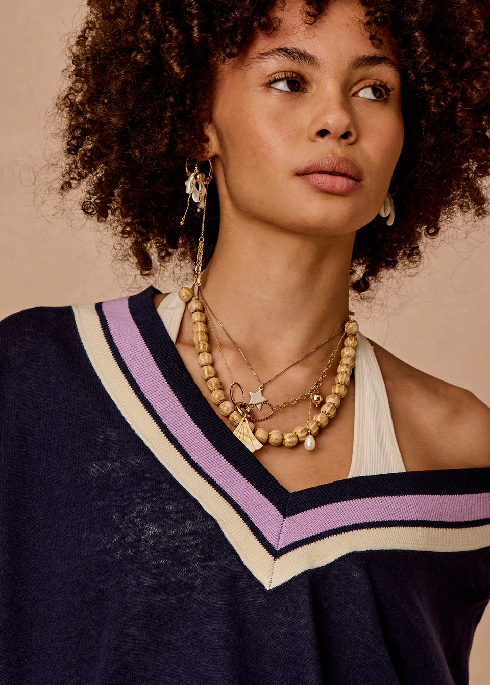 Bonita V Neck Knit - Navy. The Upside