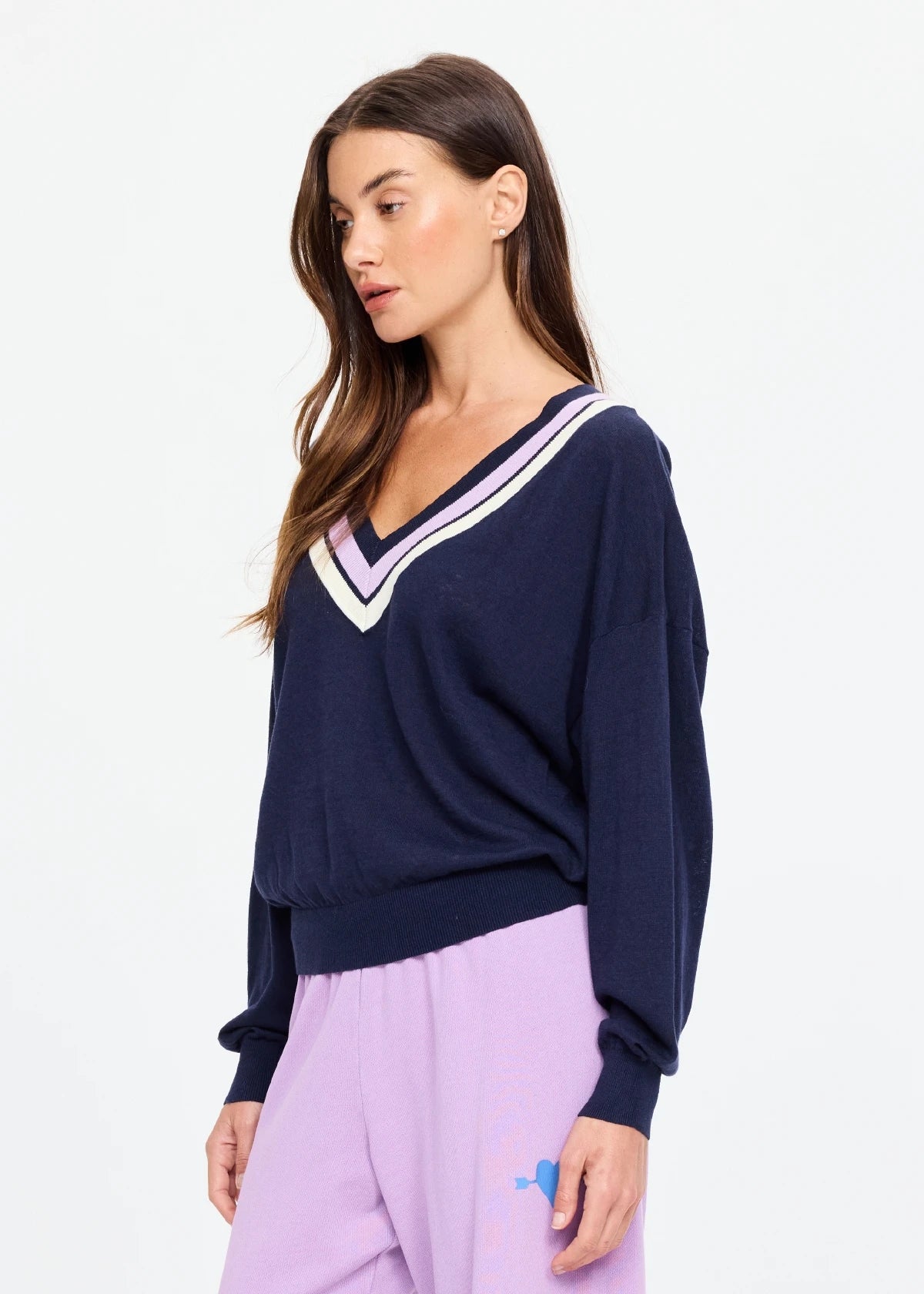 Bonita V Neck Knit - Navy. The Upside