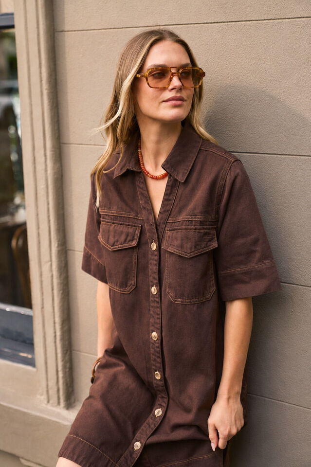 Bonnie Relaxed Shirt Dress - Chocolate. Ceres Life