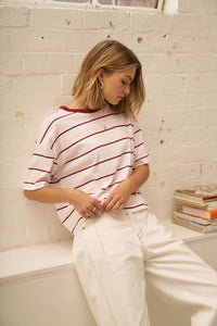 Brea Boxy Tee - Sunfaded Pink/Mulburry Stripe. Ceres Life