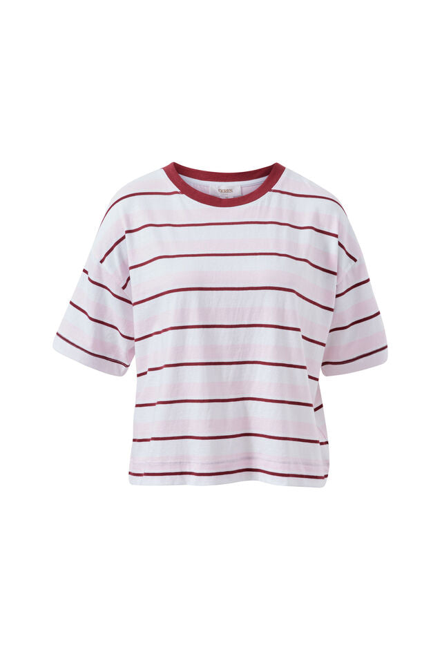 Brea Boxy Tee - Sunfaded Pink/Mulburry Stripe. Ceres Life