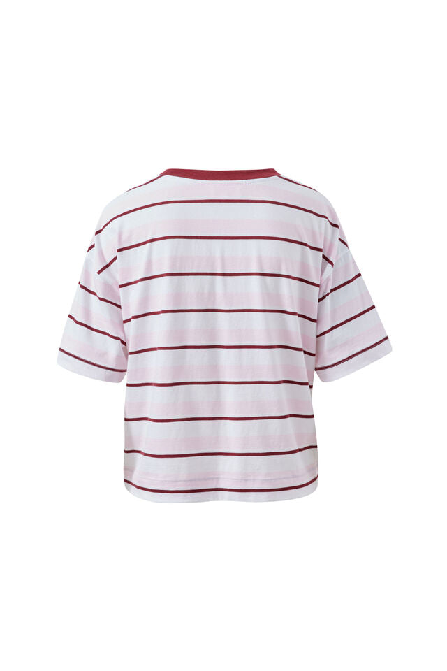 Brea Boxy Tee - Sunfaded Pink/Mulburry Stripe. Ceres Life