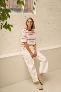 Brea Boxy Tee - Sunfaded Pink/Mulburry Stripe. Ceres Life