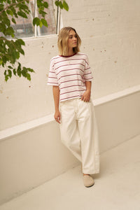 Brea Boxy Tee - Sunfaded Pink/Mulburry Stripe. Ceres Life