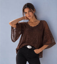 Butterfly Lace Top - Chocolate