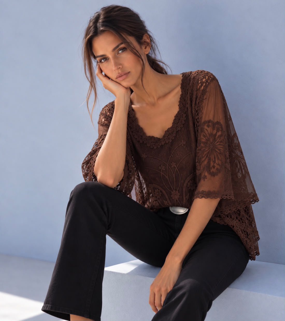 Butterfly Lace Top - Chocolate