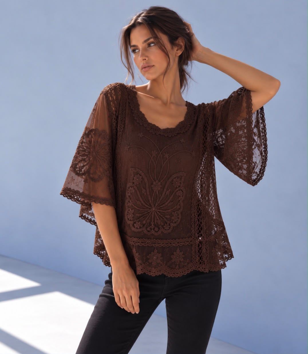 Butterfly Lace Top - Chocolate