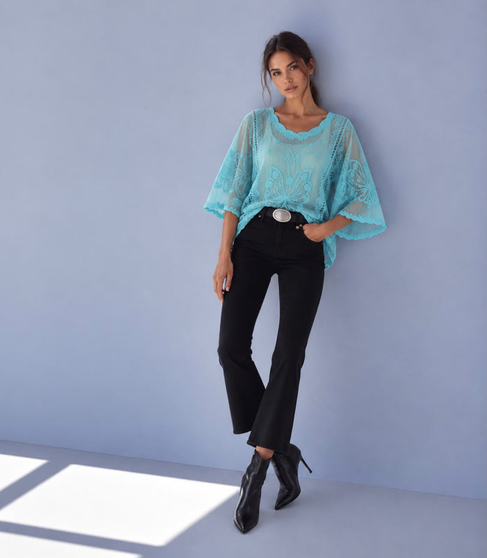 Butterfly Lace Top - Turquoise