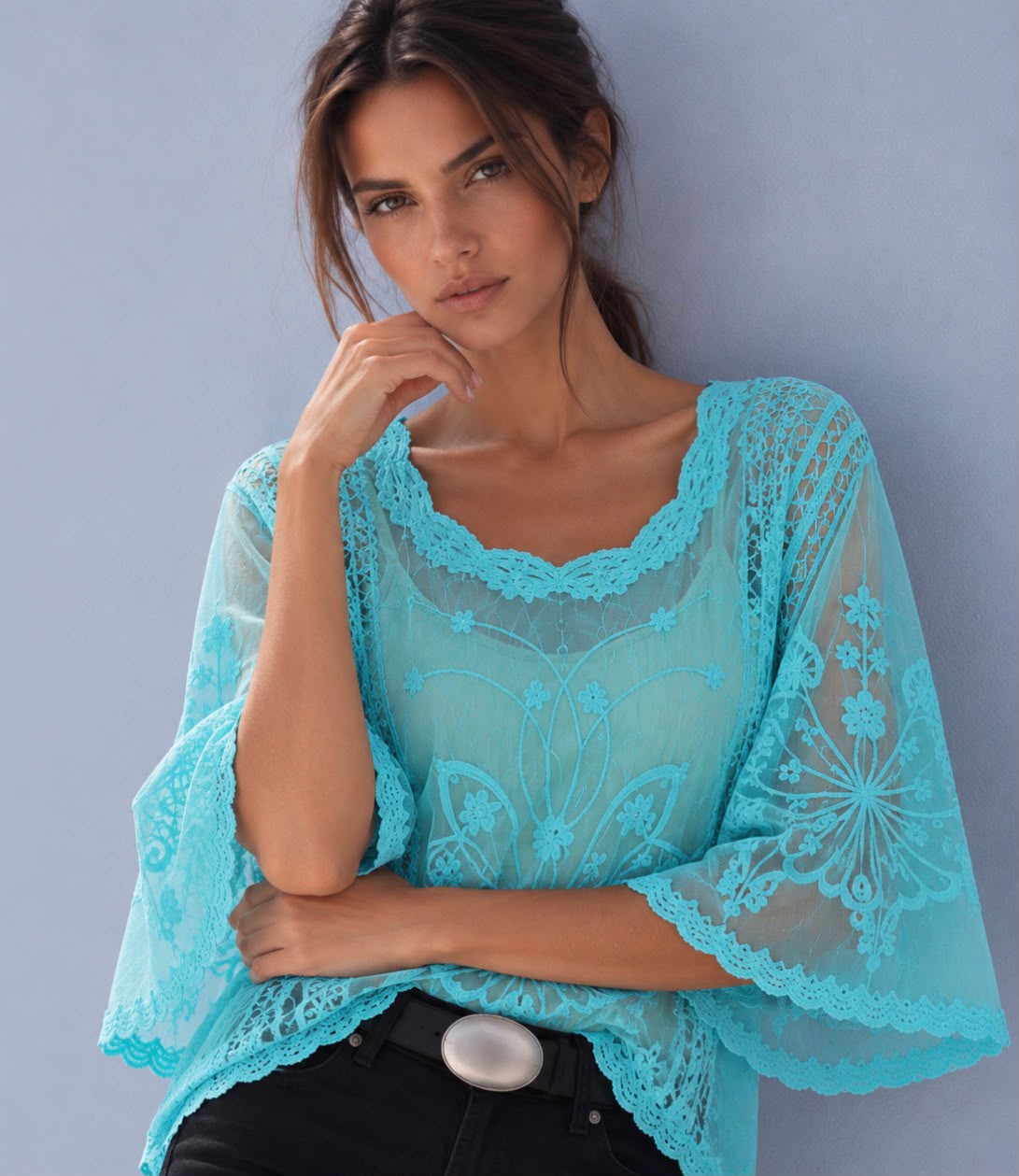 Butterfly Lace Top - Turquoise
