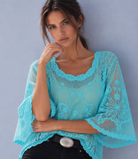 Butterfly Lace Top - Turquoise
