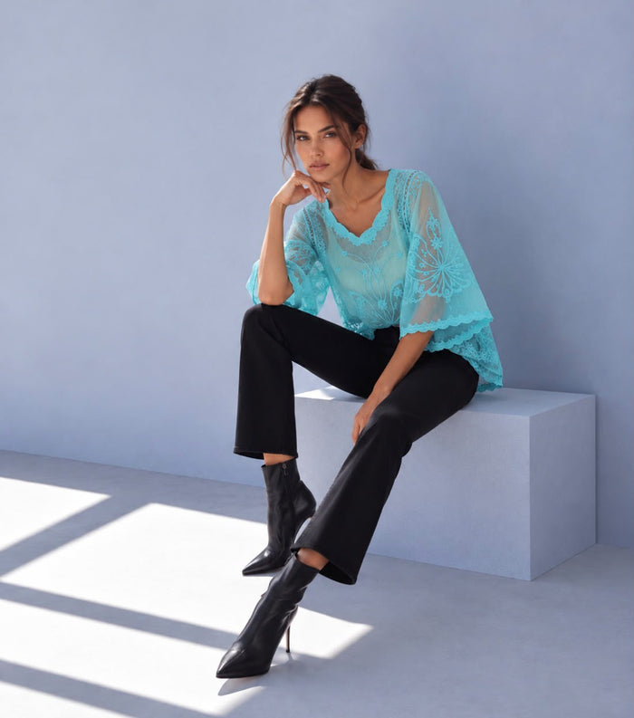 Butterfly Lace Top - Turquoise