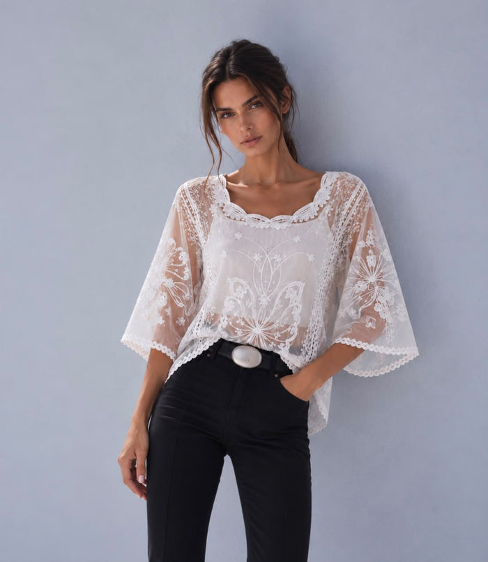 Butterfly Lace Top - White