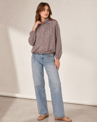 Button Through Drawstring Gingham Jacket - Chocolate/White