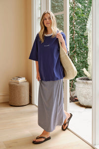 Luna Relaxed Tee - Prussian Blue/Ceres Script Embroidery