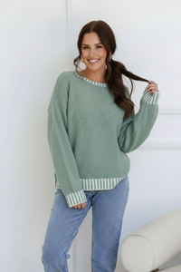 Tilly Crew Stitch Knit - Sage