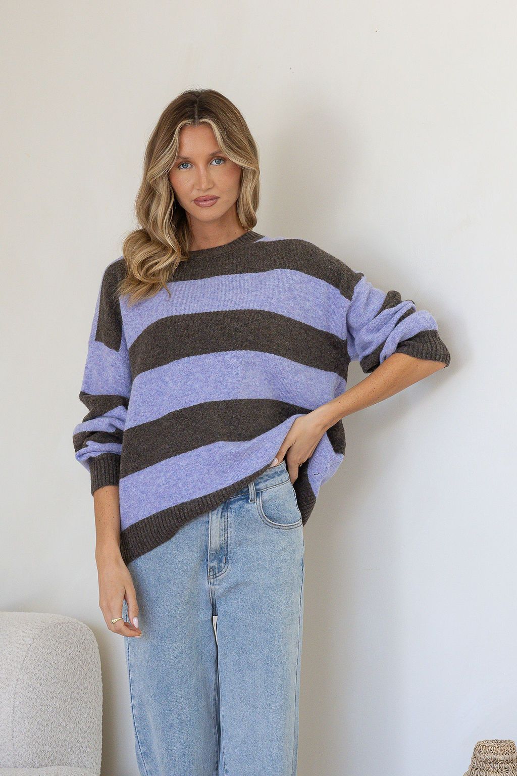 Brady Bunch Knit - Lilac/Chocolate Stripe